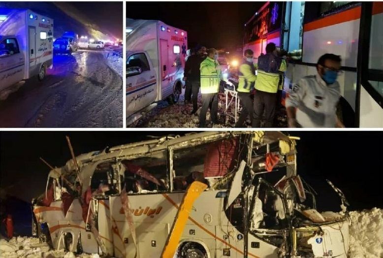 واژگونی اتوبوس فوتبالیست های مازندرانی در جاده چالوس
